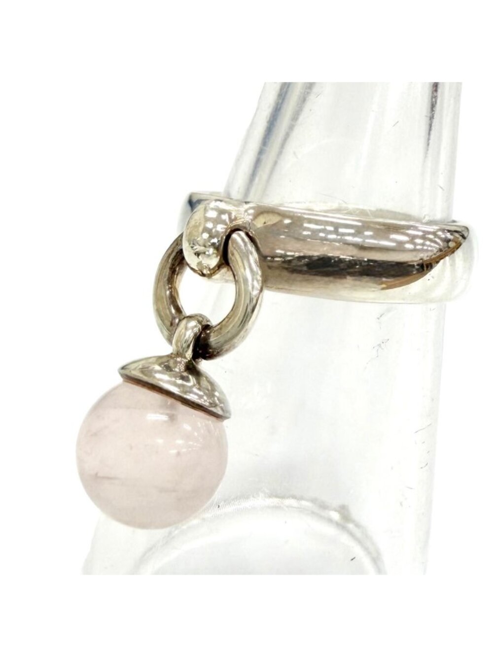 Tiffany & Co Ball Dangle Ring 925 Rose Quartz Silver Light Pink Watch